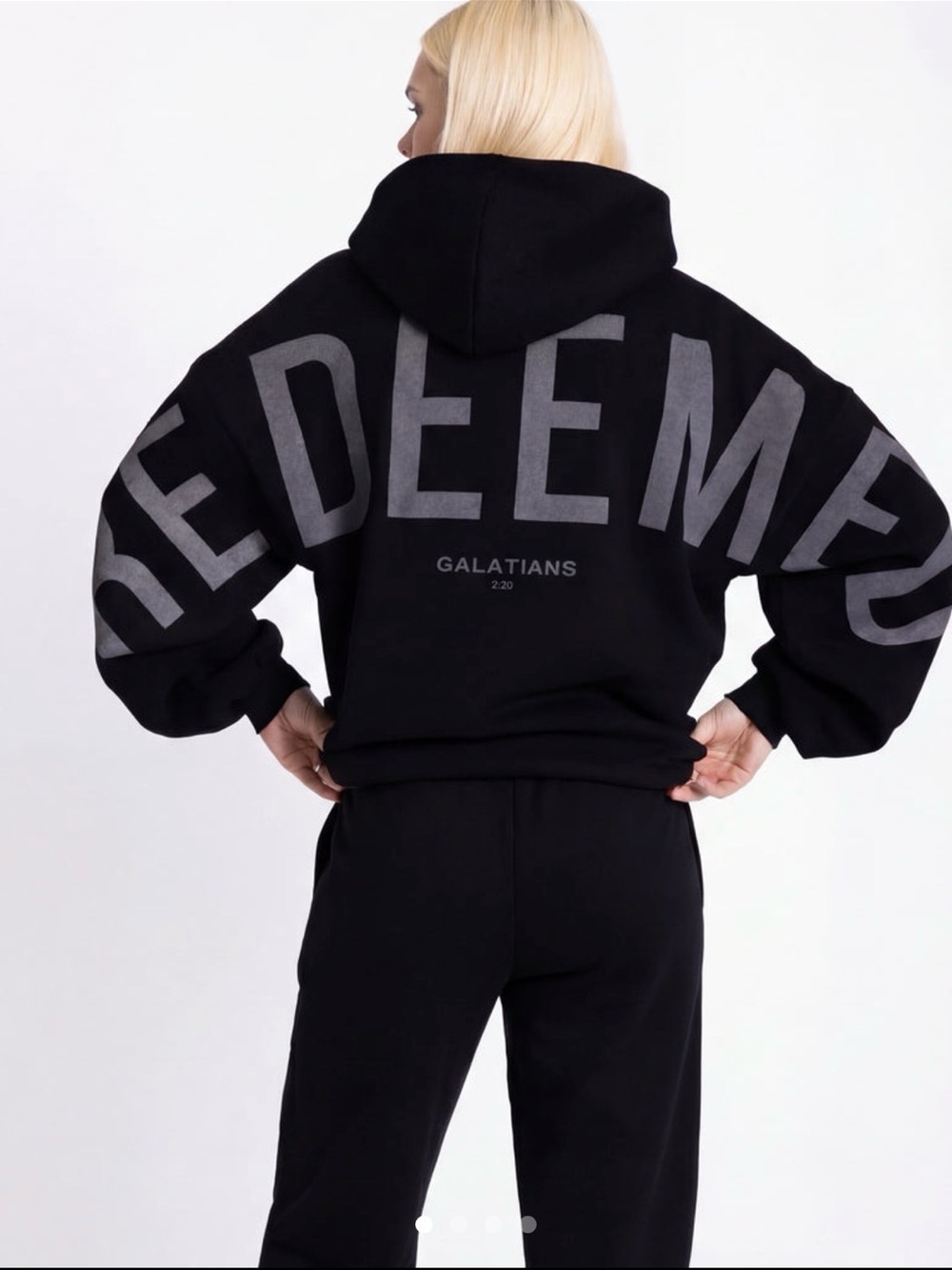 GLO Black Full Zip Sweatshirt w/Gray “REDEEMED” “Galatians 2:20”Lettering NWT